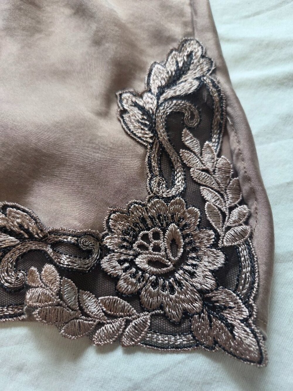 Silky silk 100% silk lace lingerie shorts in dark gold